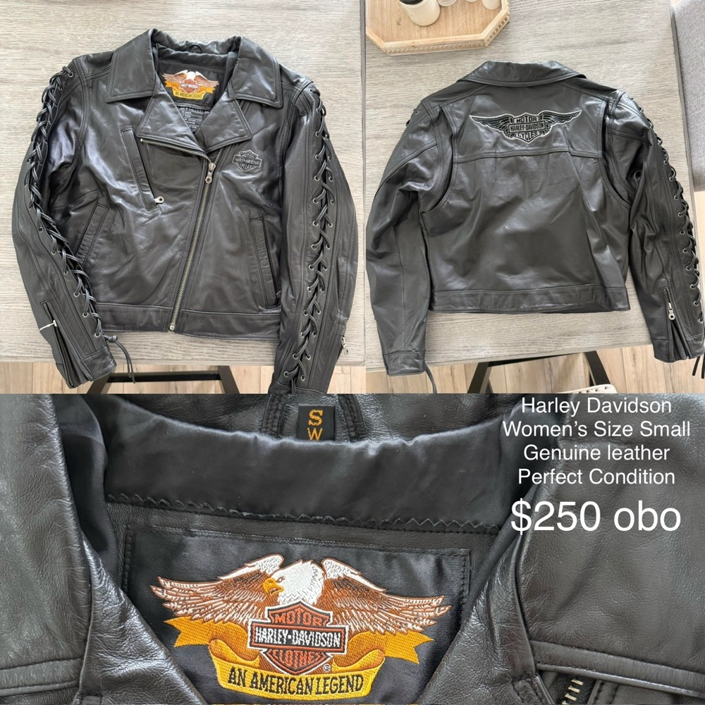 Harley-Davidson Women's Black Leather Jacket with Lace-Up Sleeves